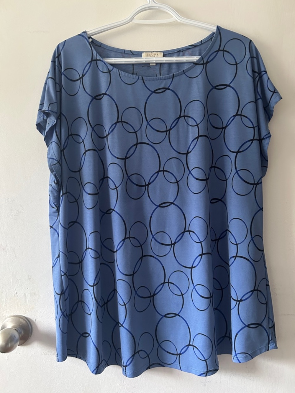 Addition Elle Blue Short Sleeve Tee with Navy Circle Print